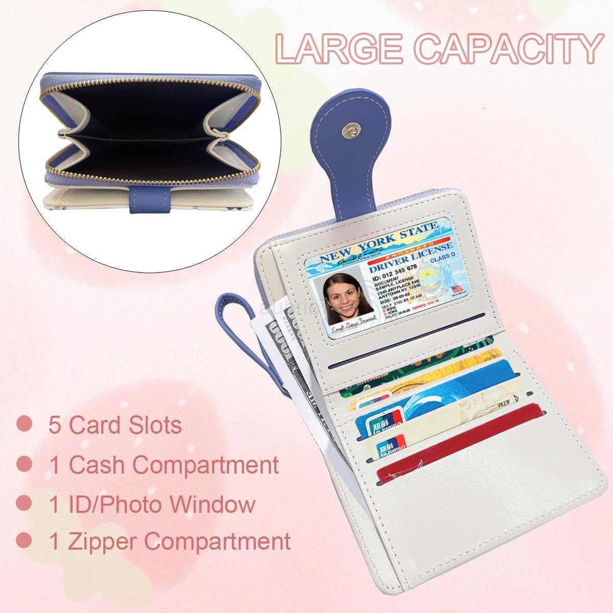Cute Print Wallet Blueberry Strawberry Cherry Wallet with CARD Slot Zipper Coin Pocket for Women Girls PURPLEZ250910