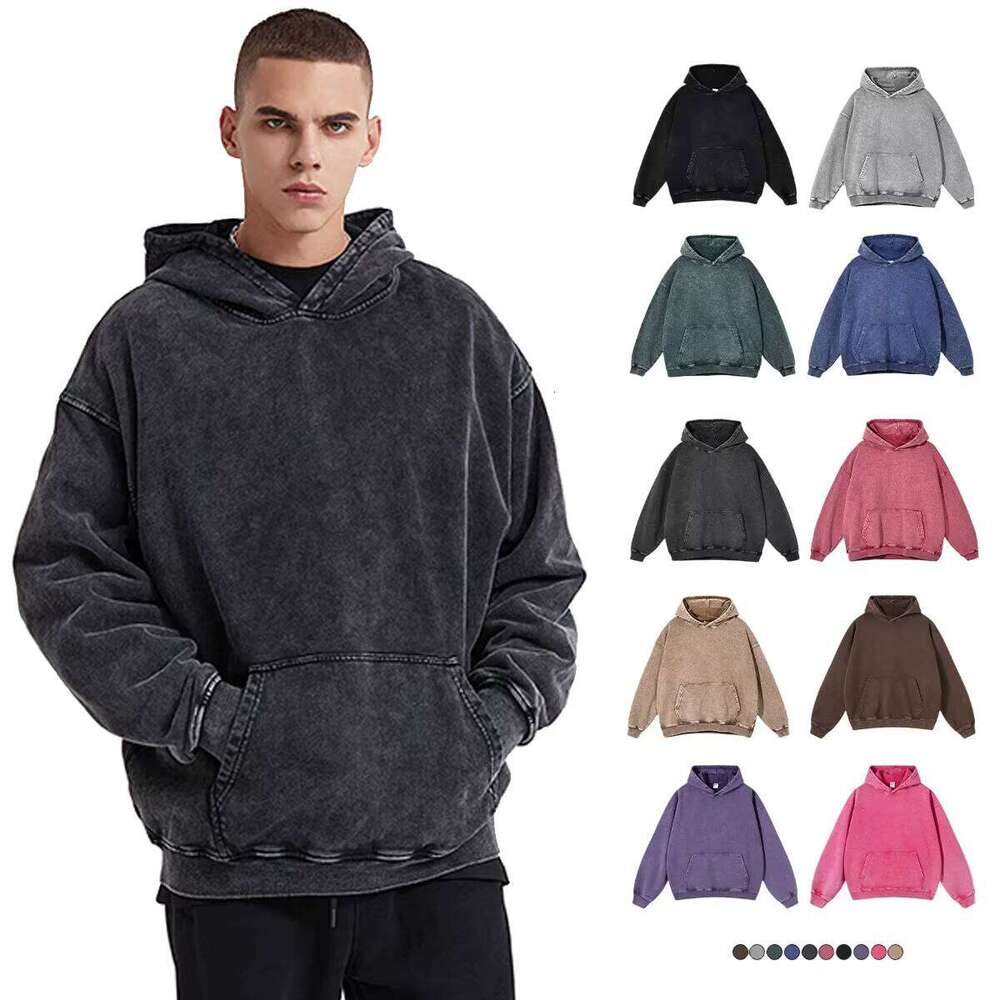 100% Cotton French Terry Acid Washed Vintage 420 Gsm Cordless Oversized Men's Hoodie