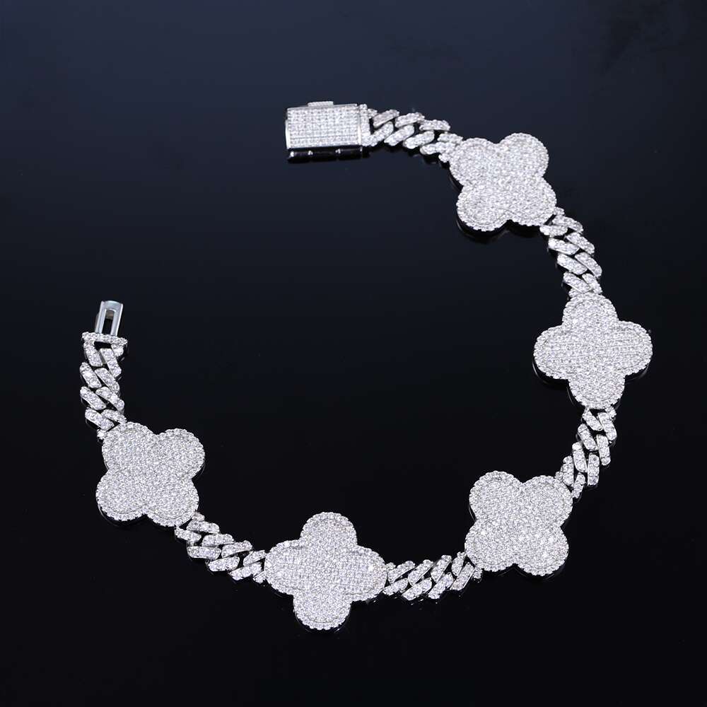 Lucky Four Leaf Clover Jewelry 6mm Wide Gold Plated VVS Moissanite For Men Sier Cuban Link Bracelet