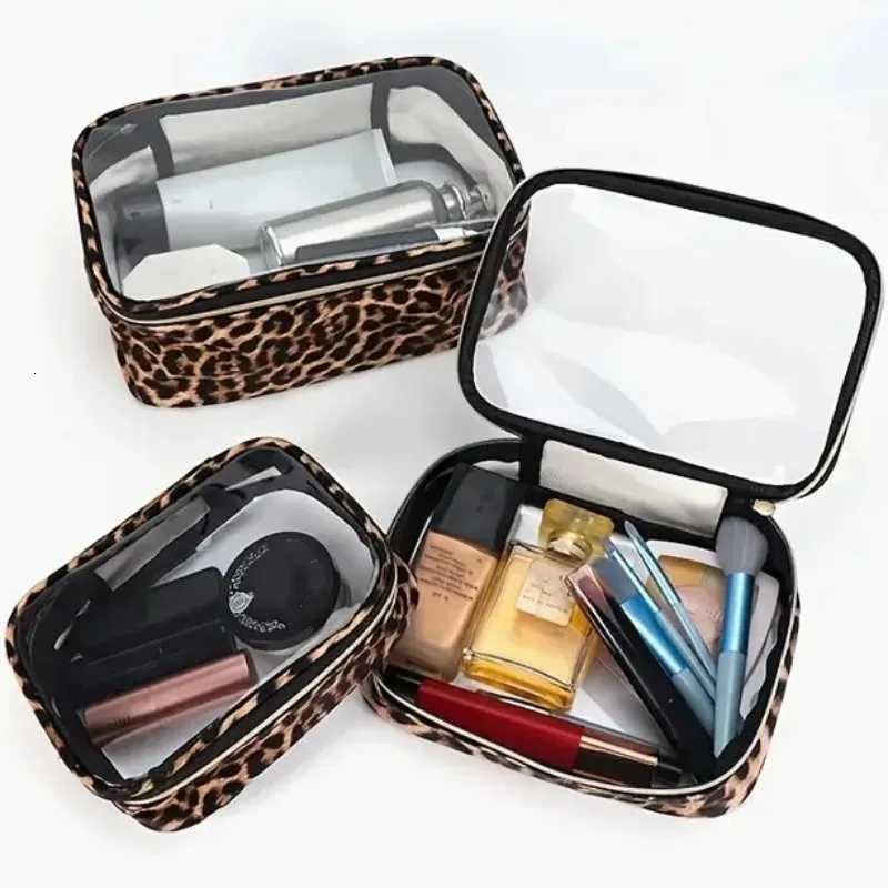 13pcs Leopard Print Transparent Makeup Bags Waterproof Large Capacity Travel Cosmetic Organizer Zipper Clear Portable Wash BagXJ250910
