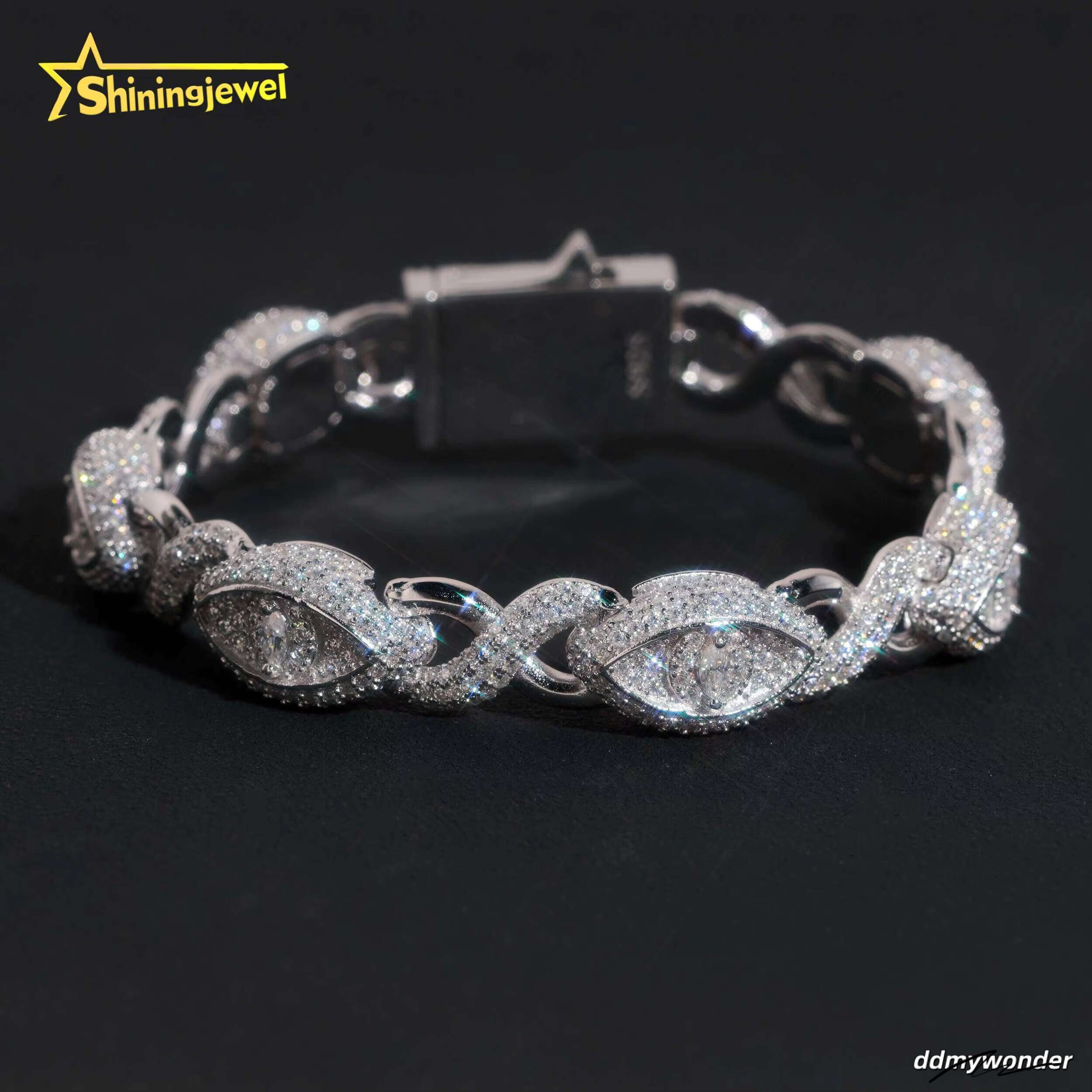 Moissanite Cuff Bracelet For Unisex Fashion Dia Cut Cuban Chain Iced Out Sier Hip Hop Jewelry