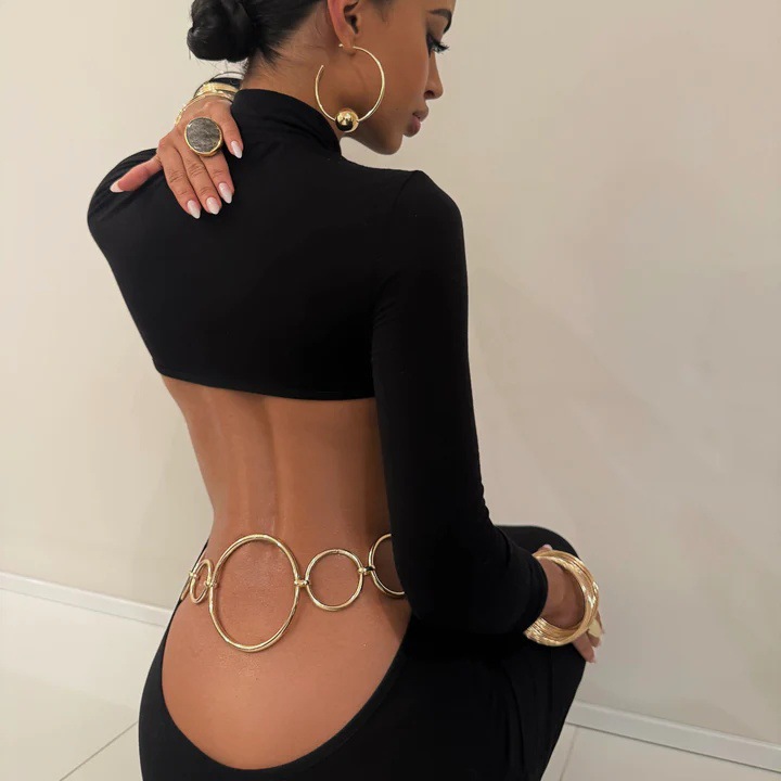 B94New fashion knitted hip skirt slim backless sexy hot girl European and American dress