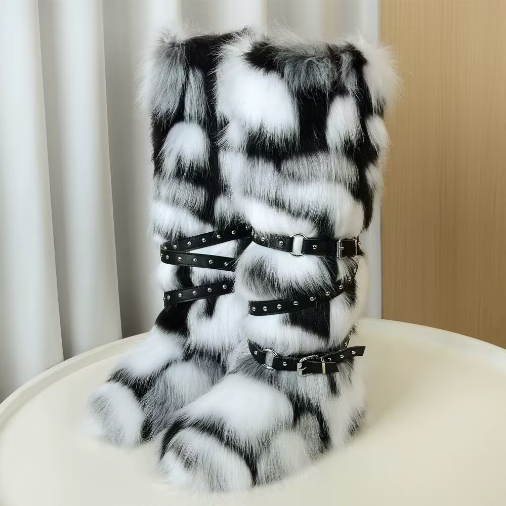 Hot girl sexy 40cm high top snow boots 2025 new cross belt buckle fur long fur boots