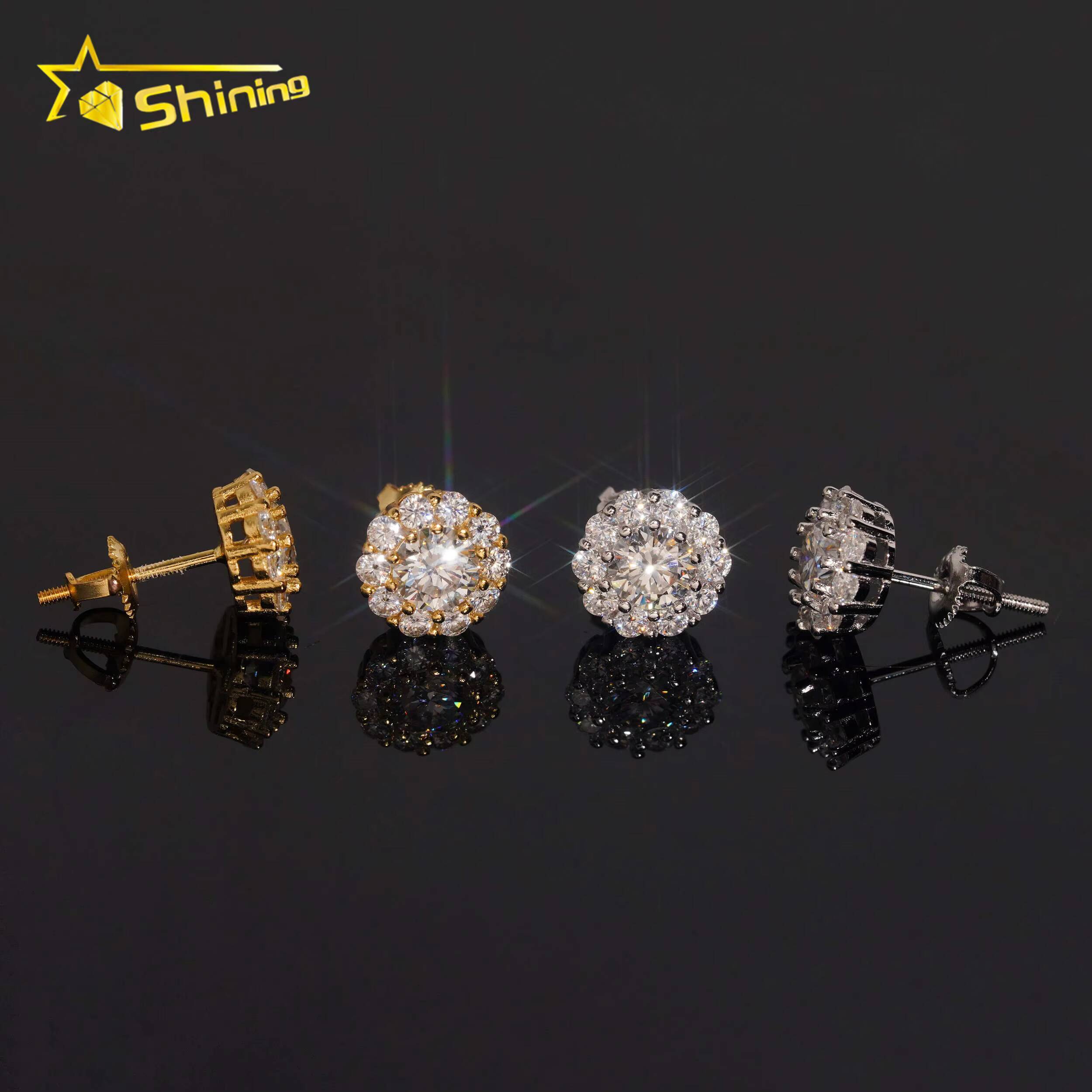 USA Local Stock Fast Ready Design S925 Sterling Silver Iced Out Earrings VVS Moissanite Diamond Screw Back Earring Stud