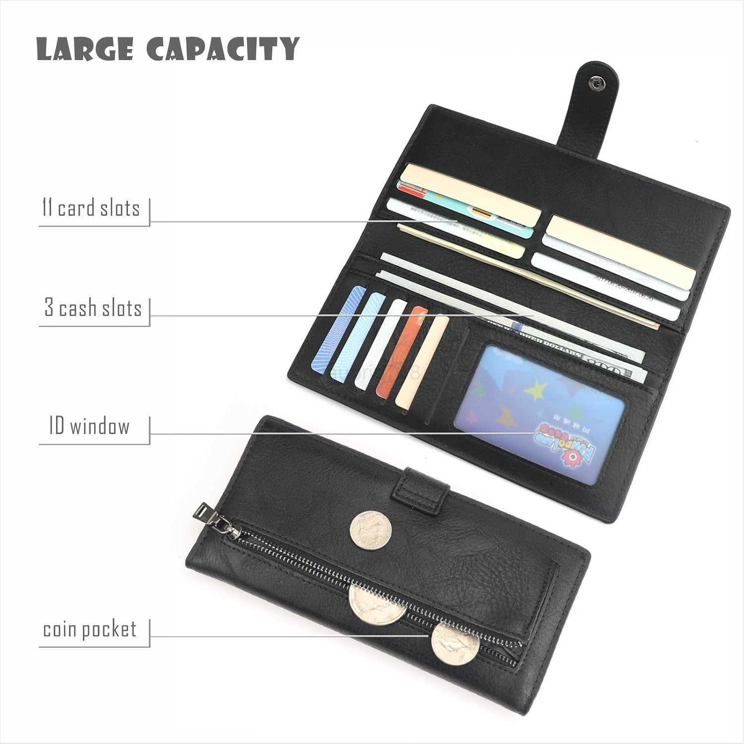 Slim Long Lightweight Wallet for WomenThin soft Bifold Minimalist Design with Zipper Pocket for Coins BlackZ250910