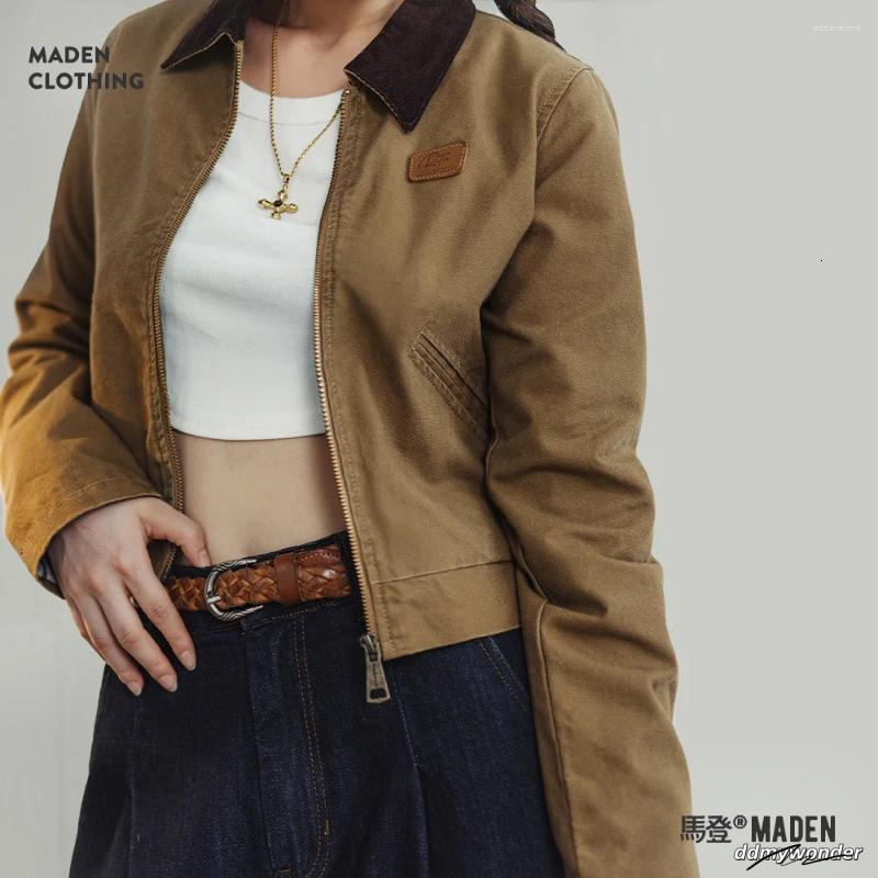 Bomber Ladies Women's Khaki Canvas Workwear Jacket With Turn-Down Collar - Slim Fit Lightweight Spring Autumn Coat ddmywonder ddmywonder ddmywond