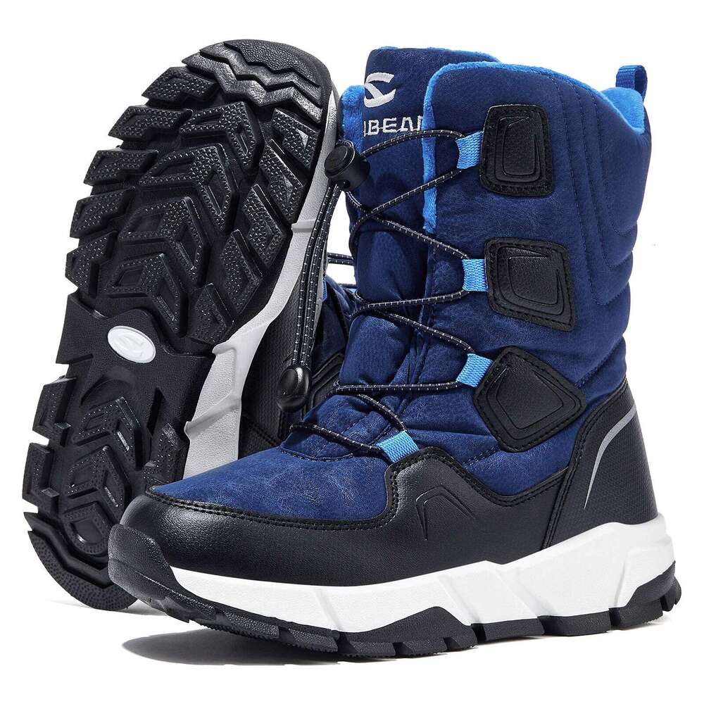 HOBIBEAR Kids Snow Boys Girls Mid Calf Waterproof Shoes Warm Faux Fur Lined Insulated Elastic Band Winter Boots