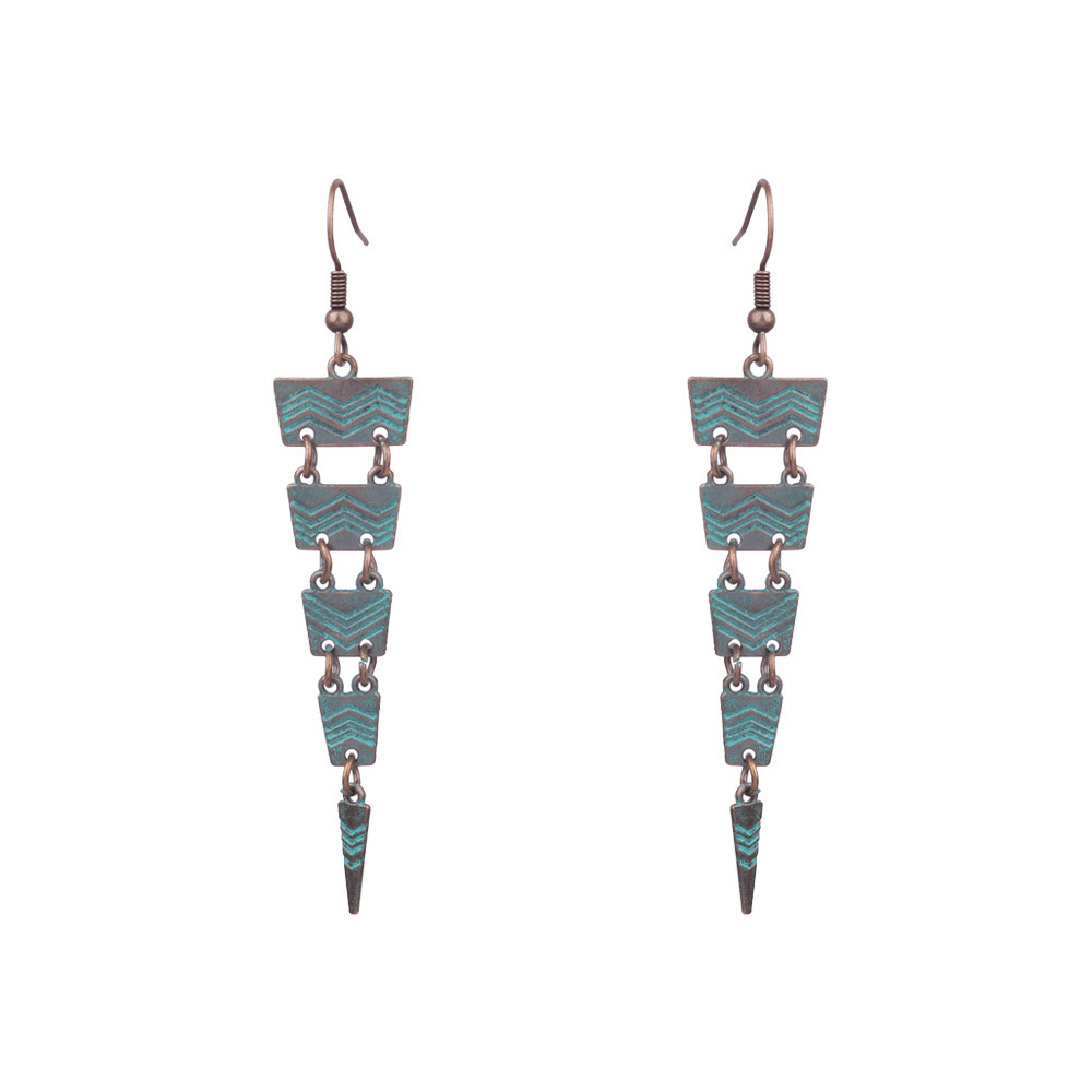 Bohemian Turquoise Tassel Earrings for Women Geometric Alloy Fringe Drop Earrings Retro Vintage Statement Jewelry