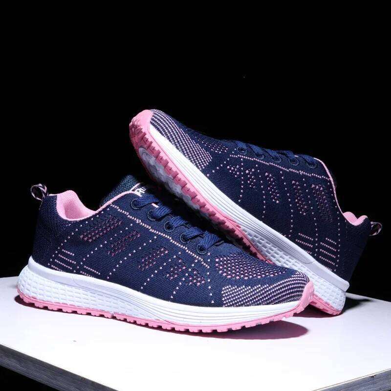 Women's sports shoes breathable new fashionable flat shoes outdoor women's vulcanized shoes mesh cloth lace up women's shoes