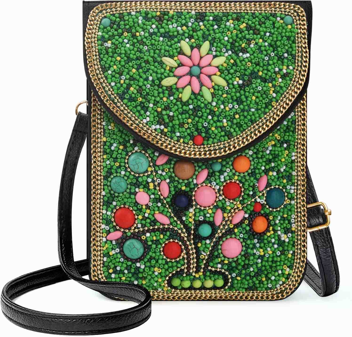 Small Beaded Crossbody Bag for Women Boho Cell Phone Shoulder Purse Wallet with Handcrafted Colorful Beads Z250910
