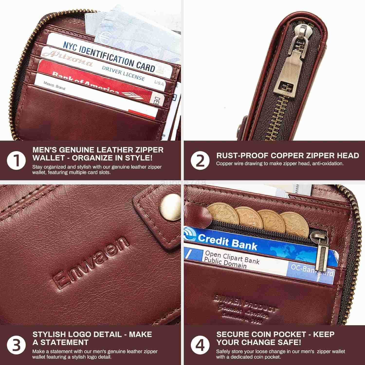 Mens Wallet with Zipper RFID Blocking Secure Genuine Leather Bifold Zip Around Wallets Multi with CARD HolderZ250910