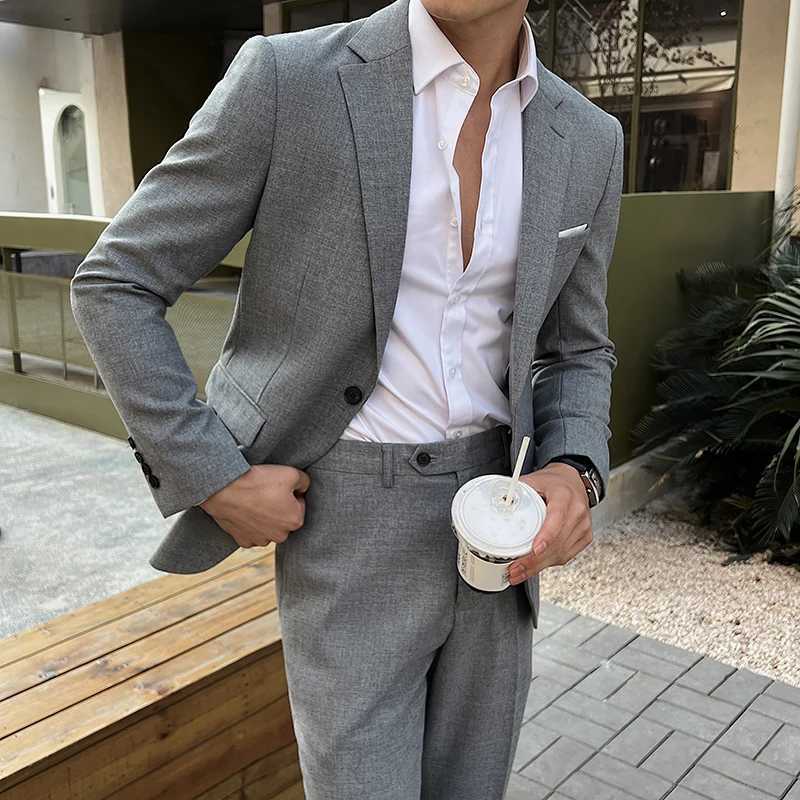 Jacket Pants 2025 New Luxury Elegant Mens Suits 2 Piece Set Fashion Korean Casual Slim Fit Social Groom Wedding Tuxedo W250910