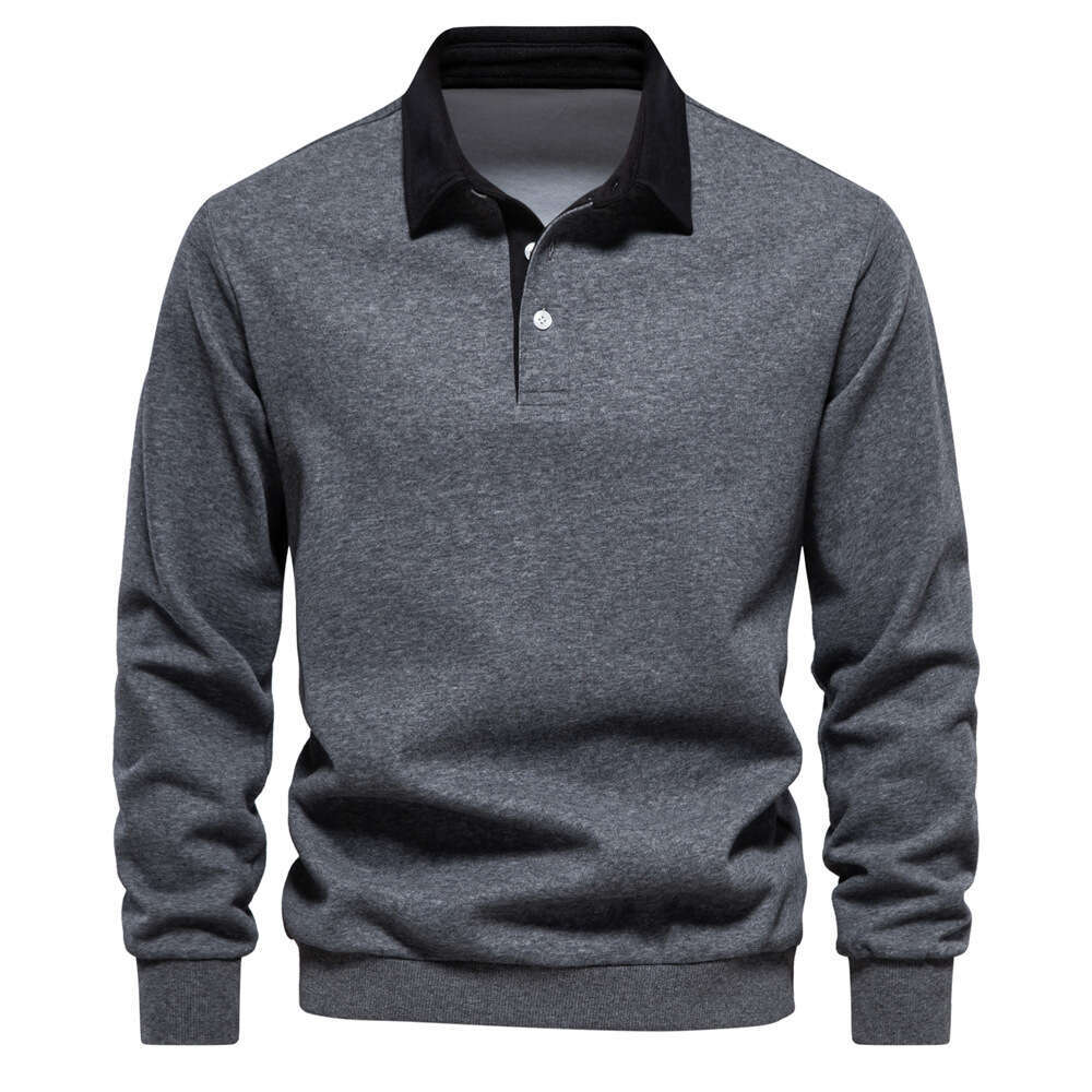 2024 new autumn long-sleeved Polo collar trend European high quality casual versatile men's hoodie