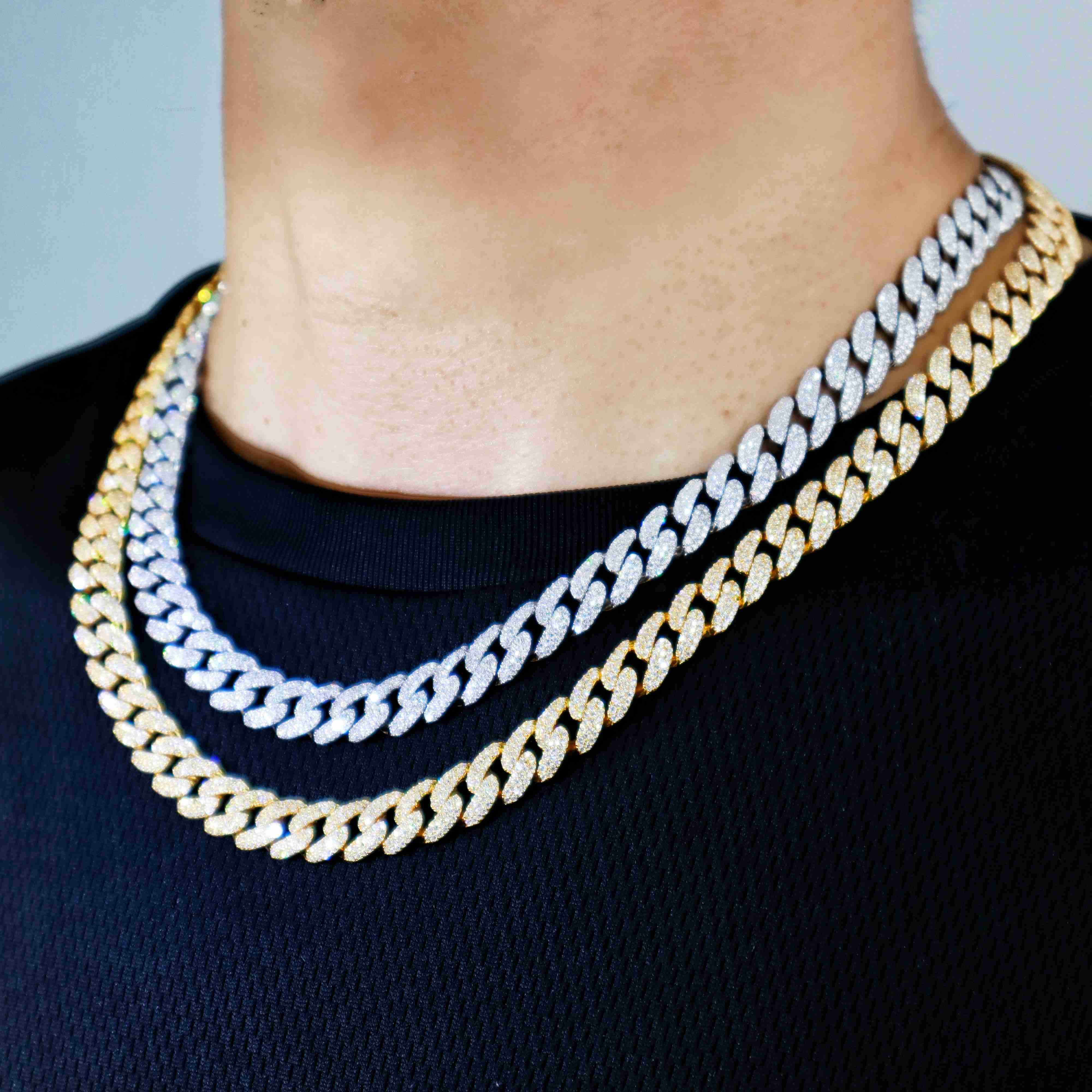 Mens New Fashion S925 Silver Cuban Chain Necklace14K 18K Gold Plated Fine Moissanite Jewellery in Iced Out Hip Hop Style