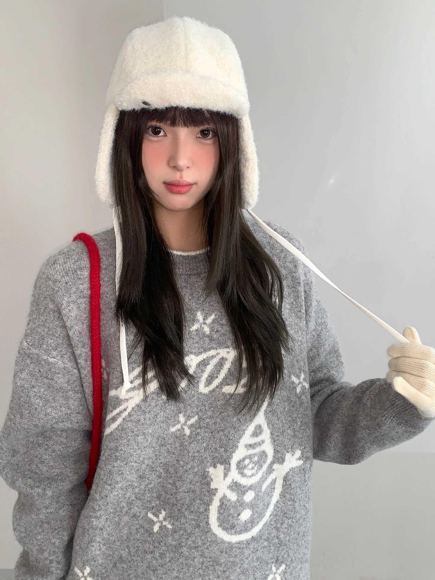 Thicke EarProtecting i Feng Hat Casual FlatBrimmed Hat With Antelope Velvet Patchwork Cute Winter G250910