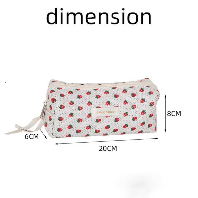 1PCS Retro Chic Makeup Brush Case for Girl Cute Floral Strawberry Cat Cosmetic Pouch Corduroy Student Stationery Storage BagXJ250910