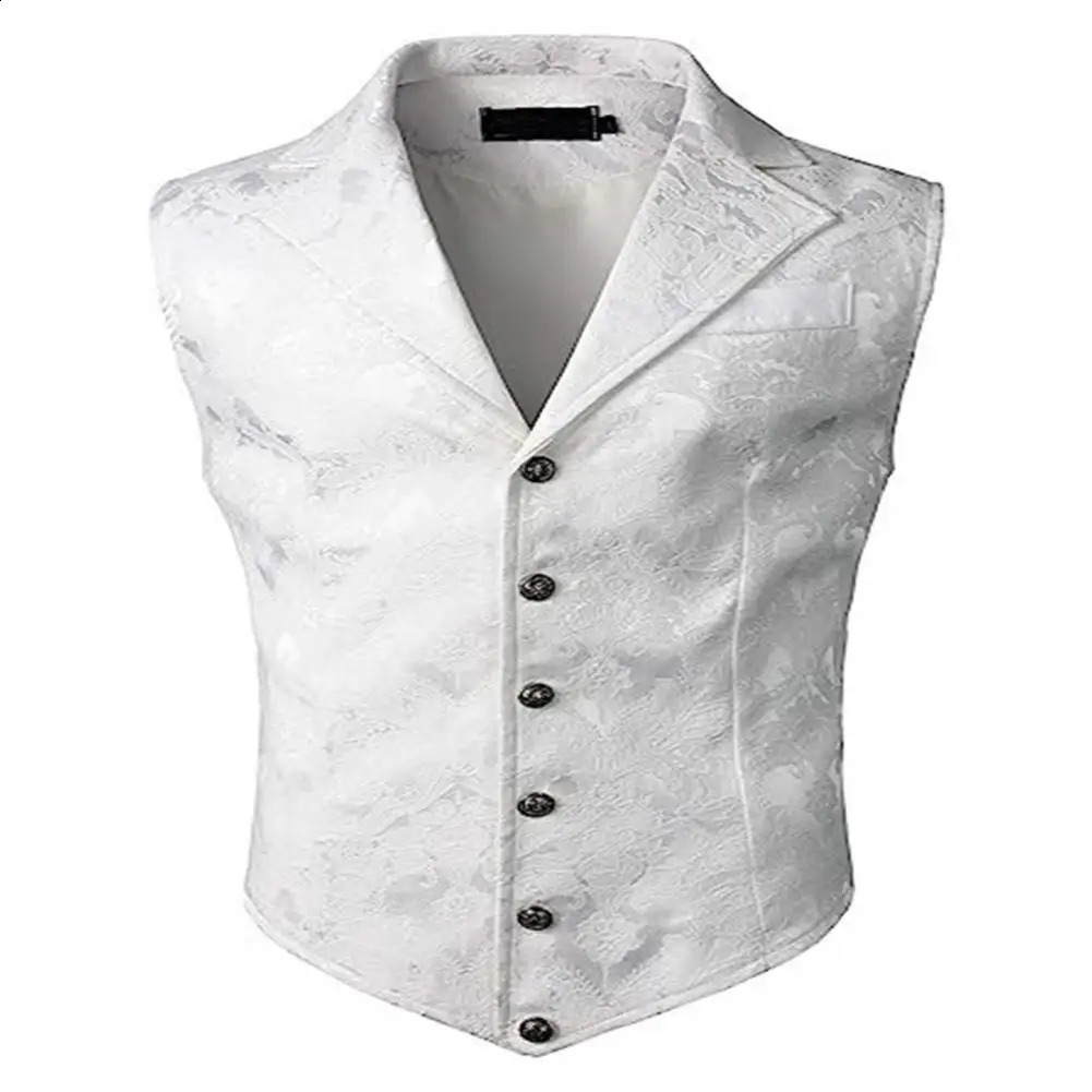 Men Suit Vest V neck Printed Pattern Groom Wedding Waistcoat Sleek Formal Dress Jacket Workwear 250910