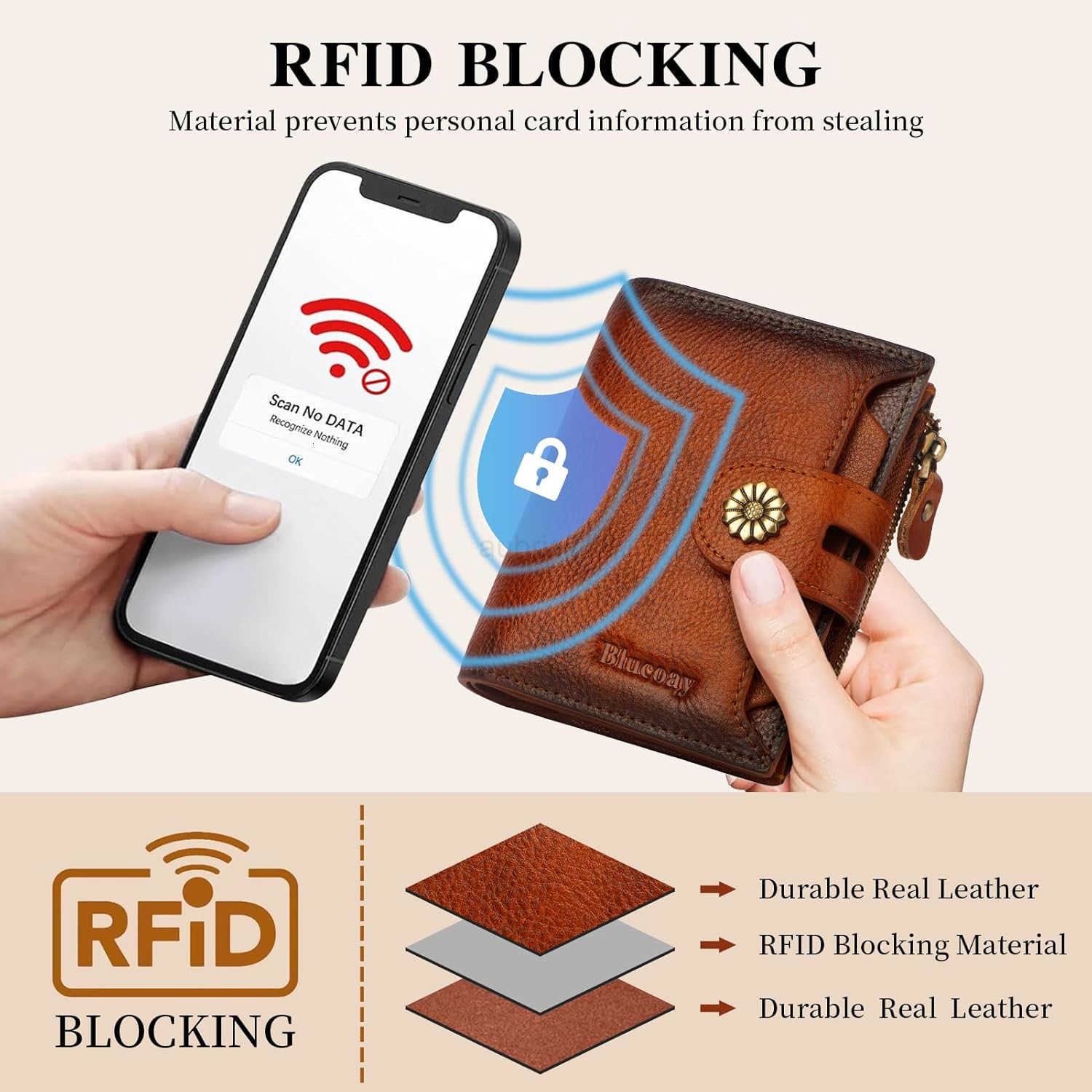Wallet WomenRFID Blocking Leather Womens Wallet Bifold Compact Card Holder Small Wallet for Women with Removable ID Window BrownZ250910
