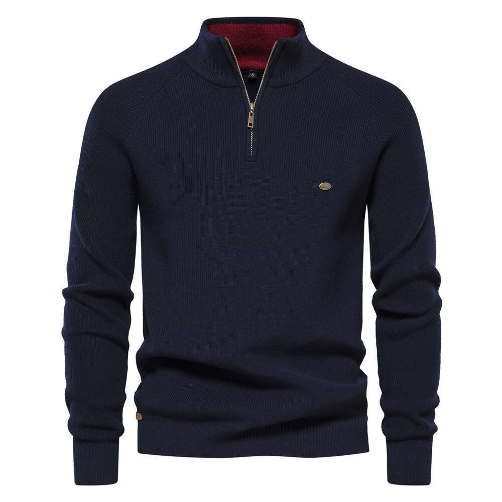 Autumn and Winter New European Size Men's Long Sleeve Half Zipper Stand up Collar Solid Color Versatile Casual Trendy Sweater