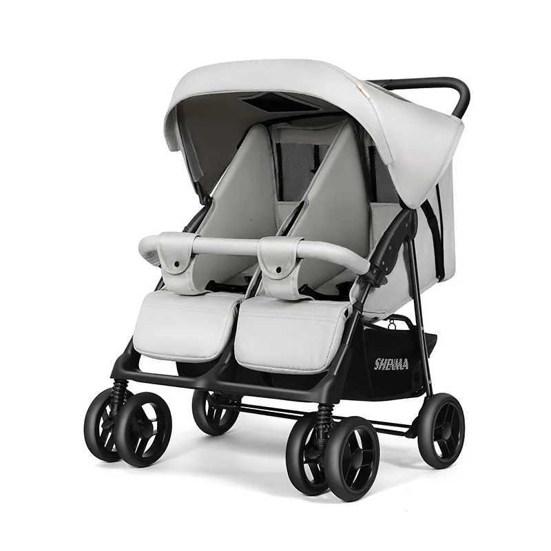 Twin Baby Stroller Foldable Portable High Angle Sitting and Lying Childrens Double Stroller W250910