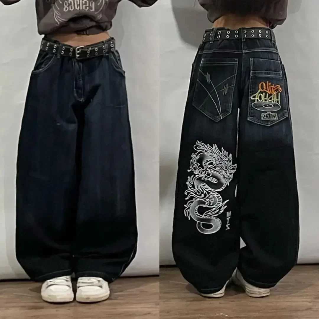 American Fashion Trend Joker Pattern Embroidered Loose Jeans Women Street Y2K New Hip Hop Oversized Wideleg Pants Unisex Jeans Z250910