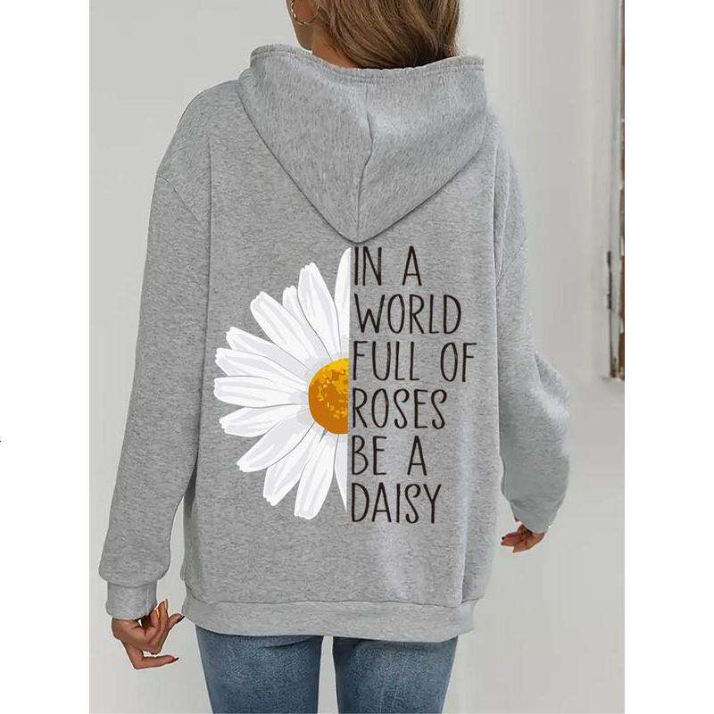 Women's Floal Lette Pint Dop Shoulde Hoodie, Fashion Casual Dawsting Pocket Hooded Sweatshit Daily Holiday Outdoo Wea, Ladies Clothes fo Fall &
