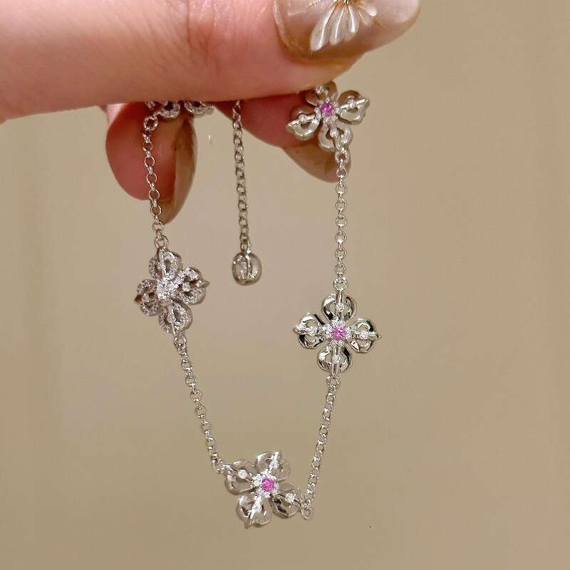 Light Exquisite Cross Vra Inlaid Double-Faced Pink Dia Bracelet New Chinese Fashion Design Jewelry