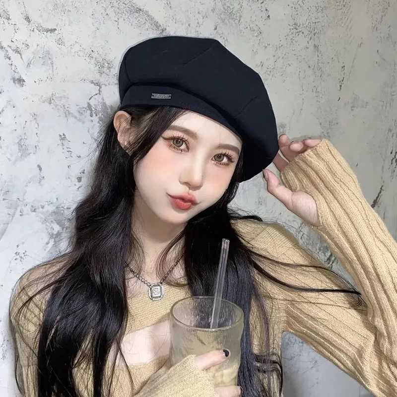 Korean ic Prium Feel Black Beret Spring Autumn Thin Solid Color INS Trendy Versati Painter Hat Simp s for Wen G250910