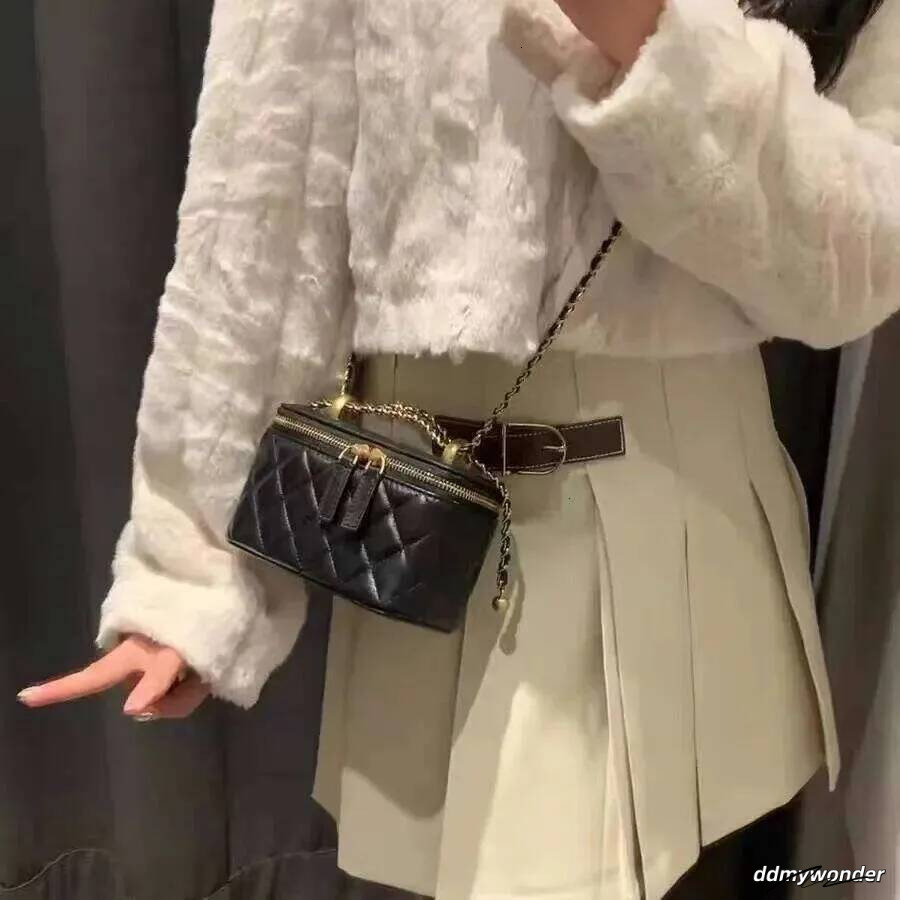 Tweed Style Genuine Leather Women's Gold Ball Argyll Chain High-End Feel Lipstick Crossbody Small Square Bag ddmywonder ddmywonder