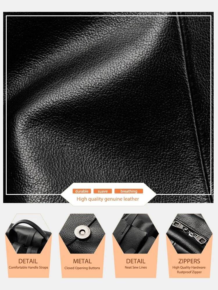 Zency Soft Women's Genuine Leather Multi-Functional Travel Backpack Large Capacity Shoulder Classic Black Back Knapsack Bag