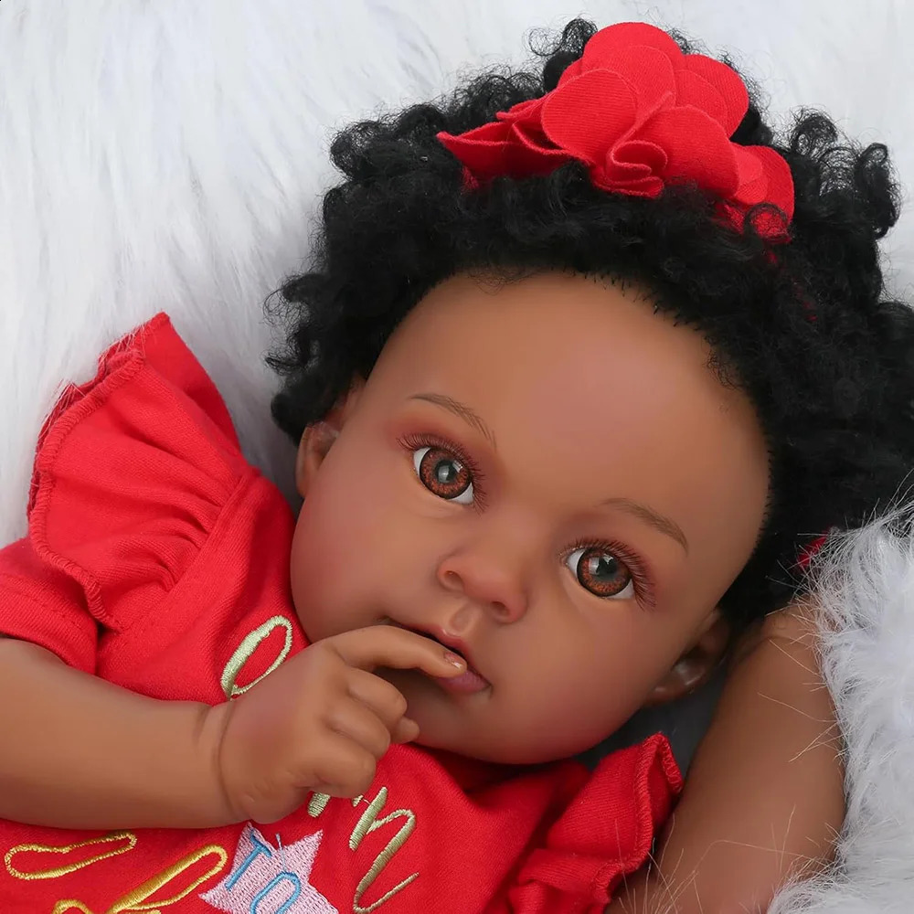 50cm Baby Doll Like Real Reborn Black Girl Realistic Painted Babies Silicone Vinyl African American Soft Cloth Body Rooted Hair 250909