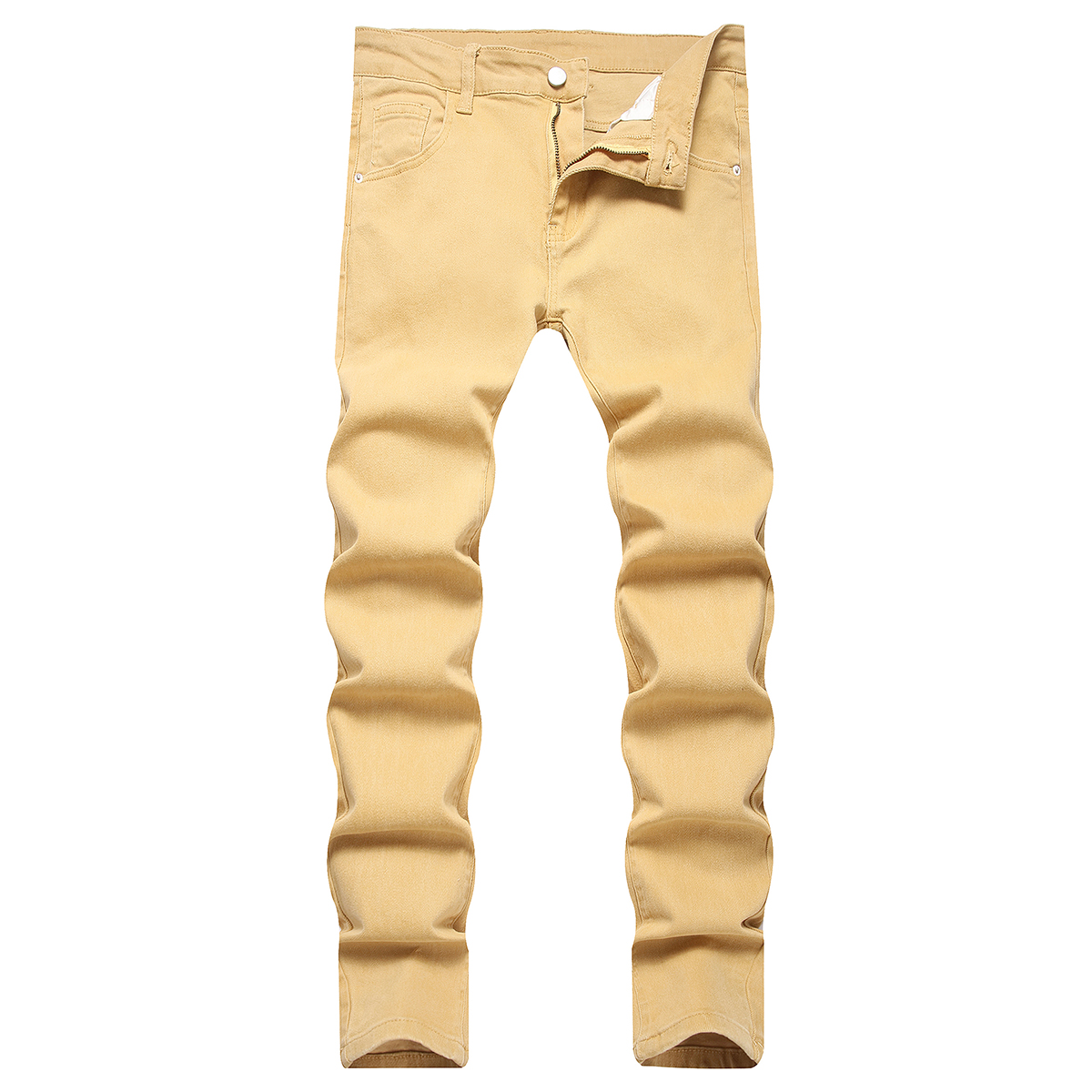 Men's Jeans Men's Slim - Fit Elastic Khaki Denim Long Jeans - High - Street Trendy Solid Color Style-DH005