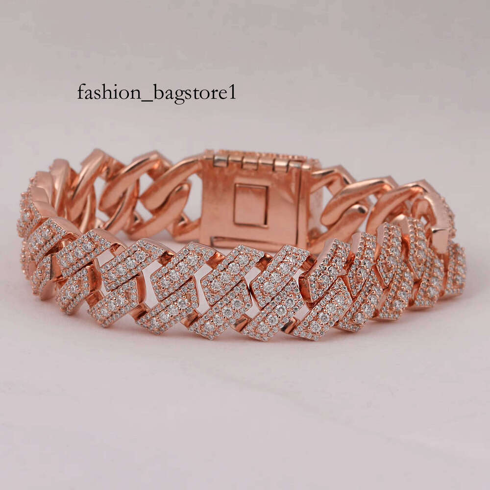 Rose Gold Plated Moissanite Cut Dia Men's Full Iced Cuban Link Chain Bracelet Hip Hop Rapper Style Men Gift