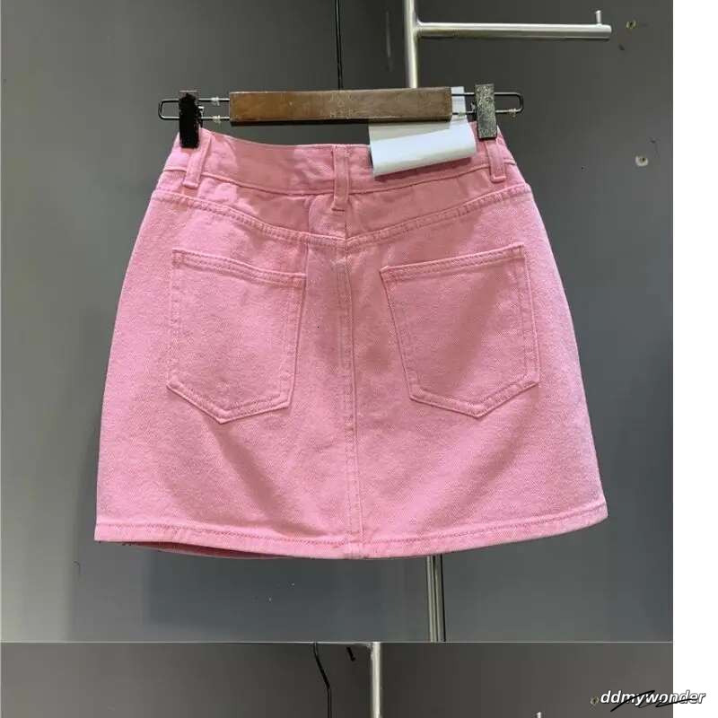 Heavy Industry Hot Drilg High-End Denim 2024 Spring And Summer New High Waist Pink Sexy A-Word Skirt ddmywonder ddmywonder ddmywonder