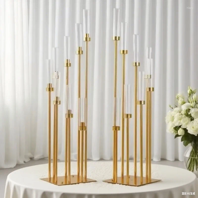 Candle Holders 2-10pcs 8 Heads Metal Candelabra Road Lead Table Centerpiece Gold Candelabrum Stand Pillar Candlestick Weddin XJ260305