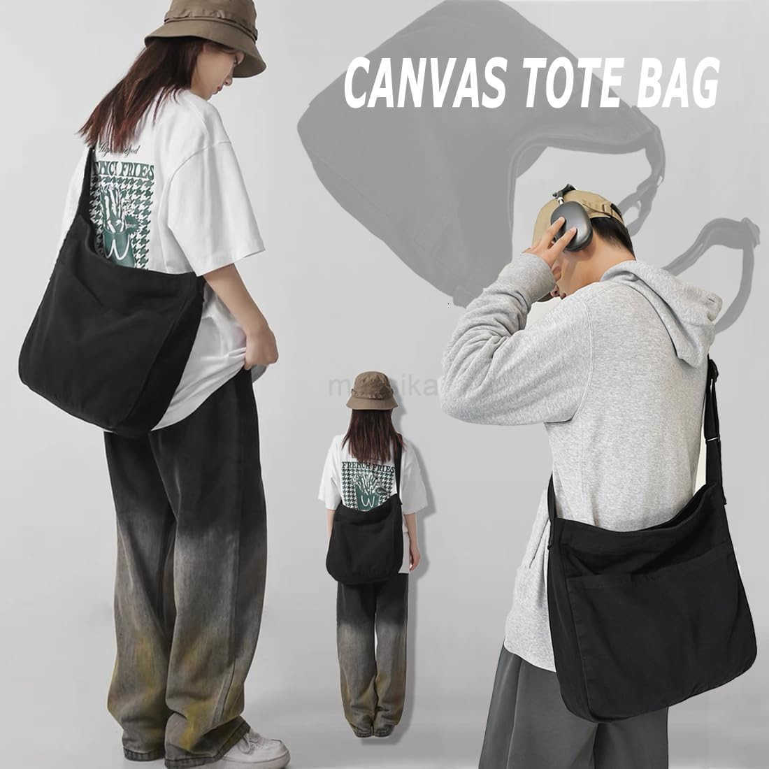 Canvas Tote Bag Casual Hobo Crossbody Shoulder Bag for Women and Men Large Purse Messenger Bag Travel Work M250910