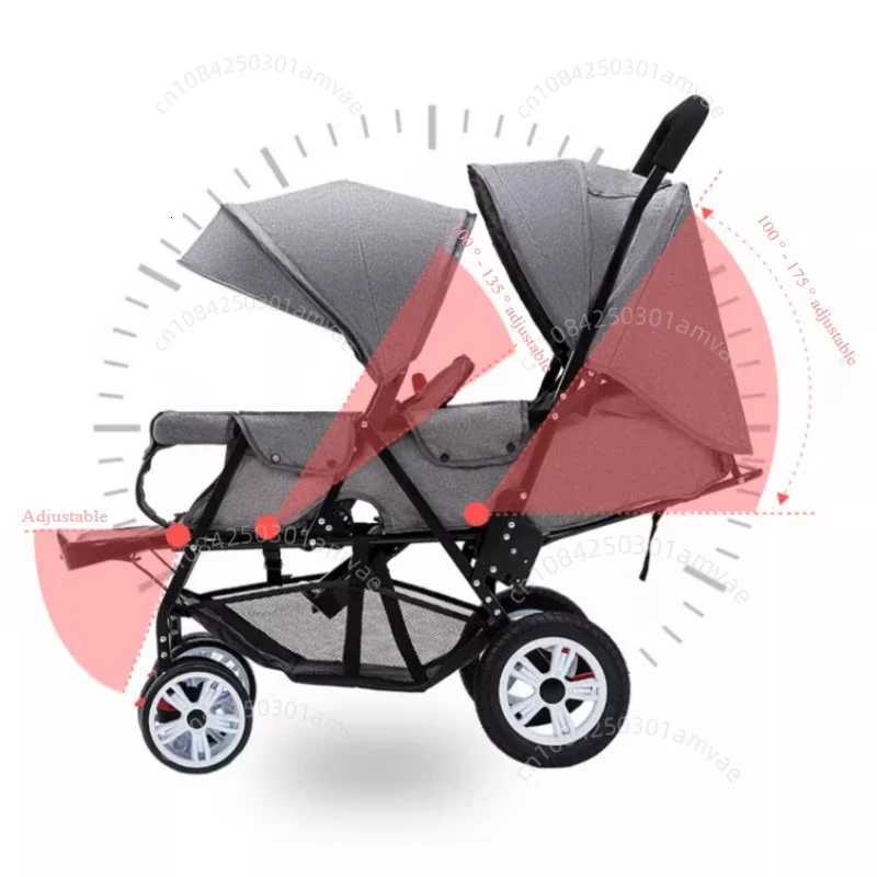 Lightweight Twins Baby Stroller Foldable Portable Twins Baby Stroller Adjustable Backrest Fourwheeled Baby Stroller W250910