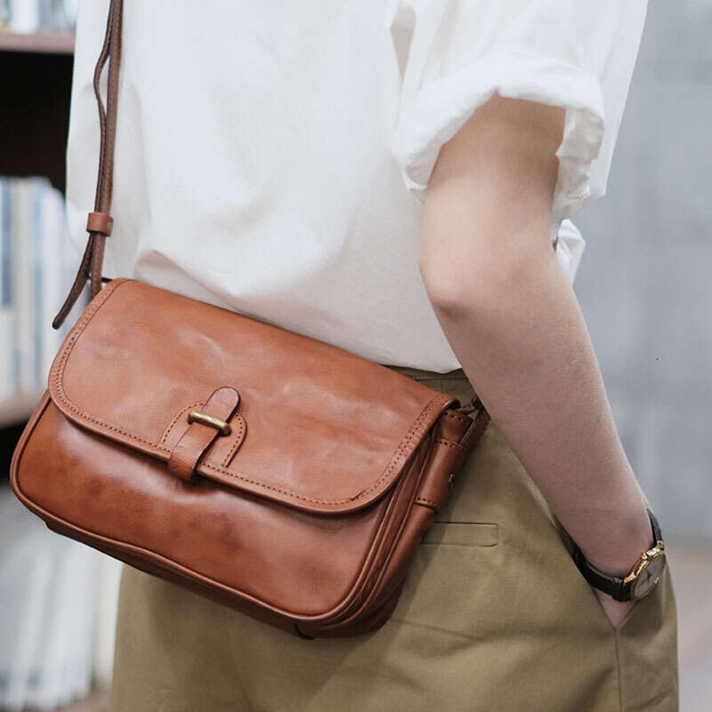 New Textured Commuter Small Square Genuine Leather Crossbody Cowhide Single Shoulder Messenger Bag for Women