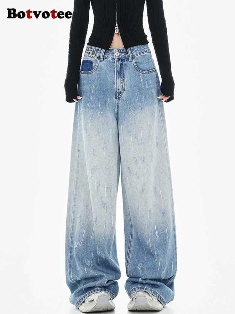 Botvotee Fashion Baggy High Waisted Blue Jeans for Women 2025 Y2k Denim Pants Patchwork Women Clothing Z250910