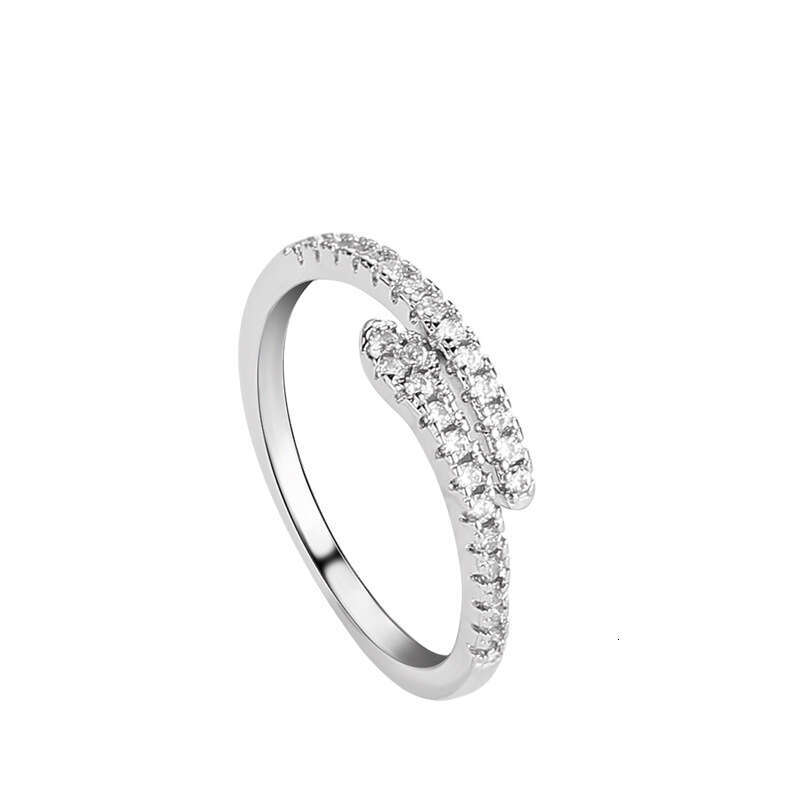 Minsheng Zodiac Year Exquisite Simple Snake-shaped Personality Creative Small Snake Full Diamond Open Adjustable Ring for Women Ins