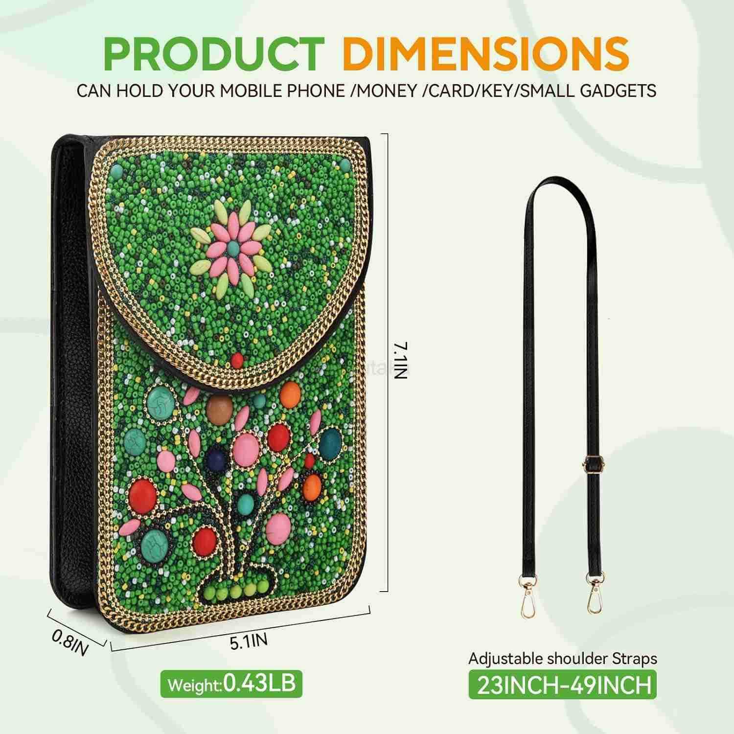 Small Beaded Crossbody Bag for Women Boho Cell Phone Shoulder Purse Wallet with Handcrafted Colorful Beads Z250910