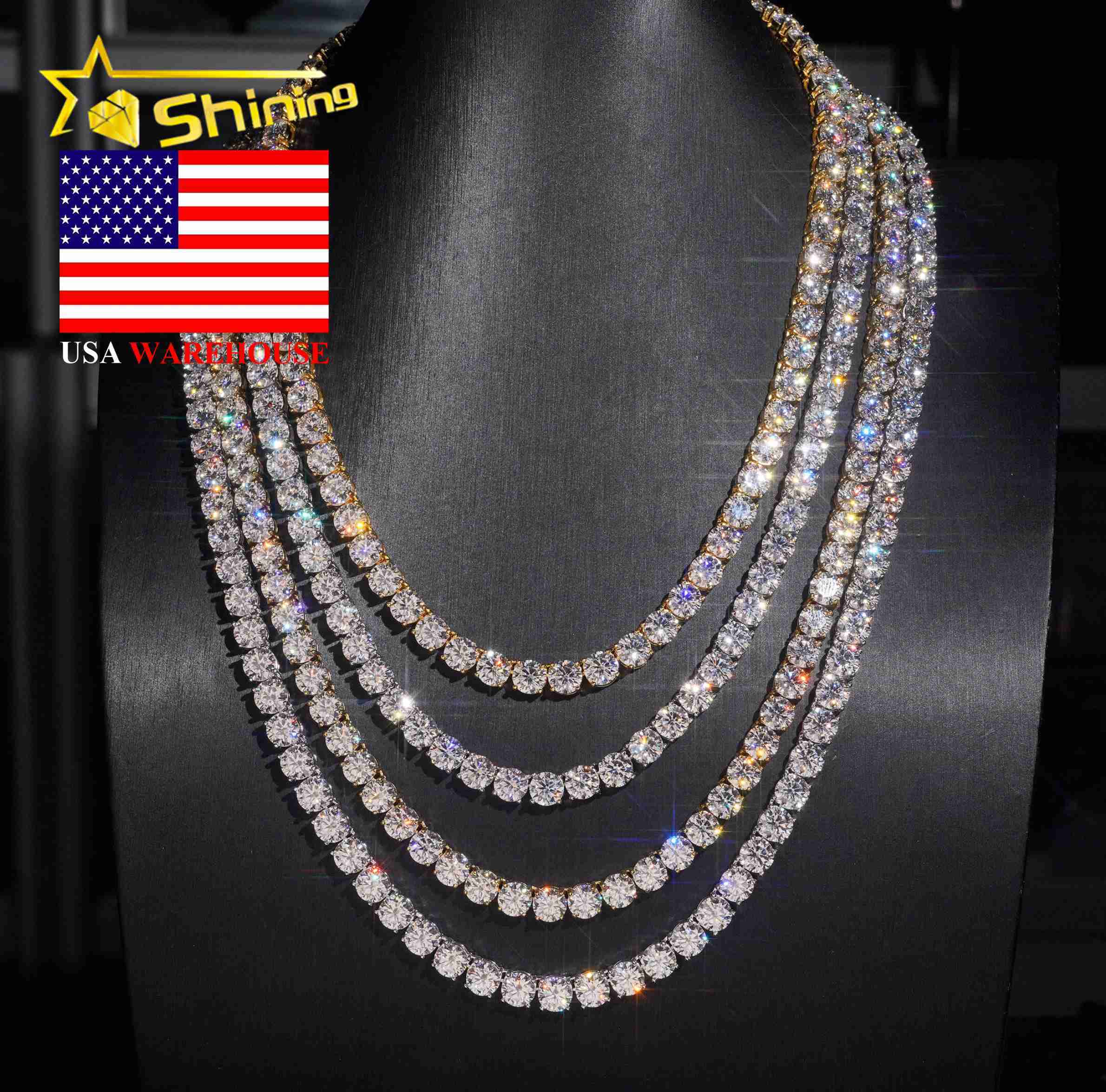 In Stock Ship in USA Warehouse Hip Hop Fashion Jewelry FL Moissanite Tennis Chains S925 Silver Iced Out Tennis Chain Bracelet