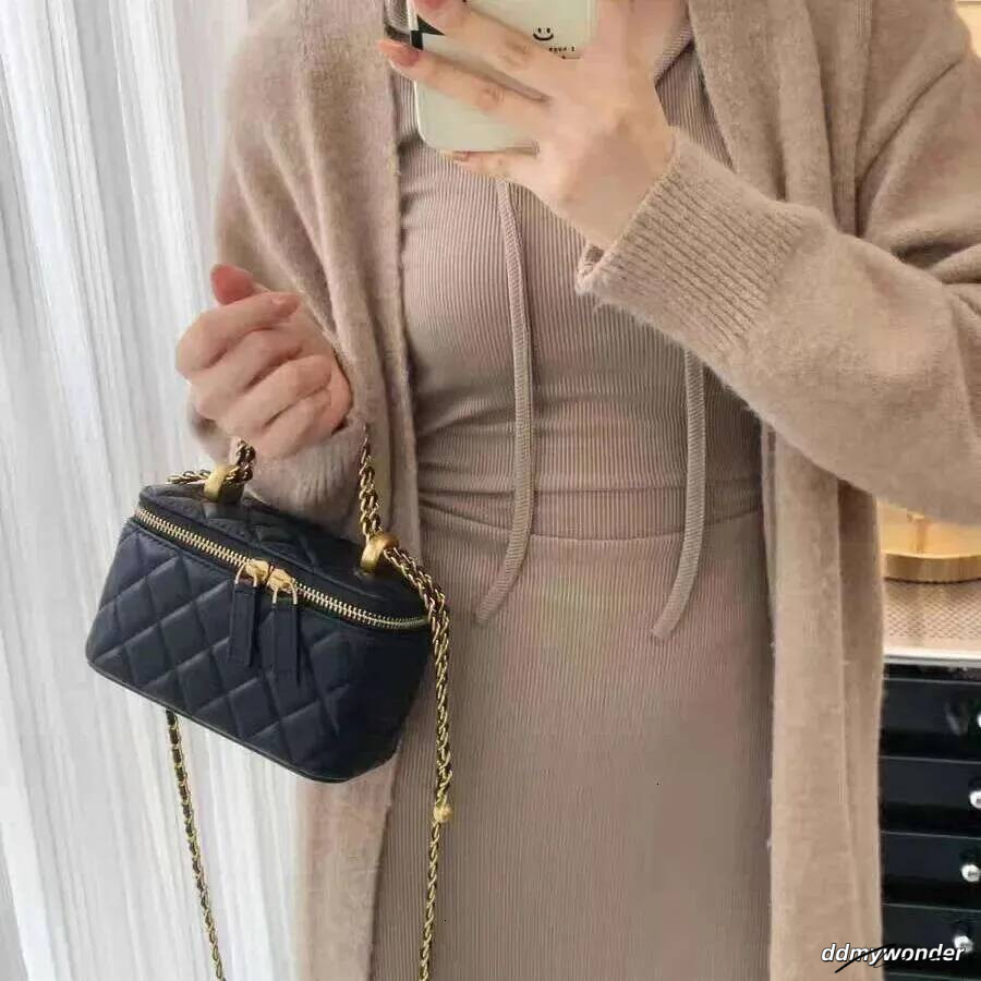 Tweed Style Genuine Leather Women's Gold Ball Argyll Chain High-End Feel Lipstick Crossbody Small Square Bag ddmywonder ddmywonder