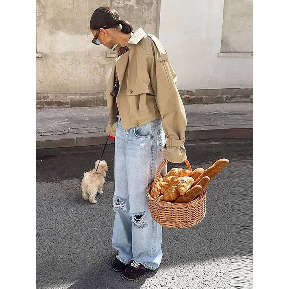 Designer Clothing 2025 Ladies Vintage Cropped Trench Spring Autumn Lapel Jacket Women Streetwear Single Breasted Long Sleeve Top Female Chic Coat Luxu