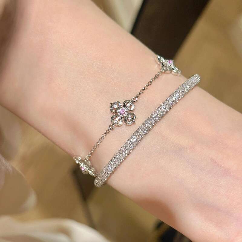 Light Exquisite Cross Vra Inlaid Double-Faced Pink Dia Bracelet New Chinese Fashion Design Jewelry