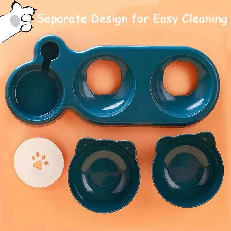 designer brand Triple Cat Pet Feeder in Double Bowls with Automatic Drinking Bottle Tilted Rotatable Design for Cats and Dogs