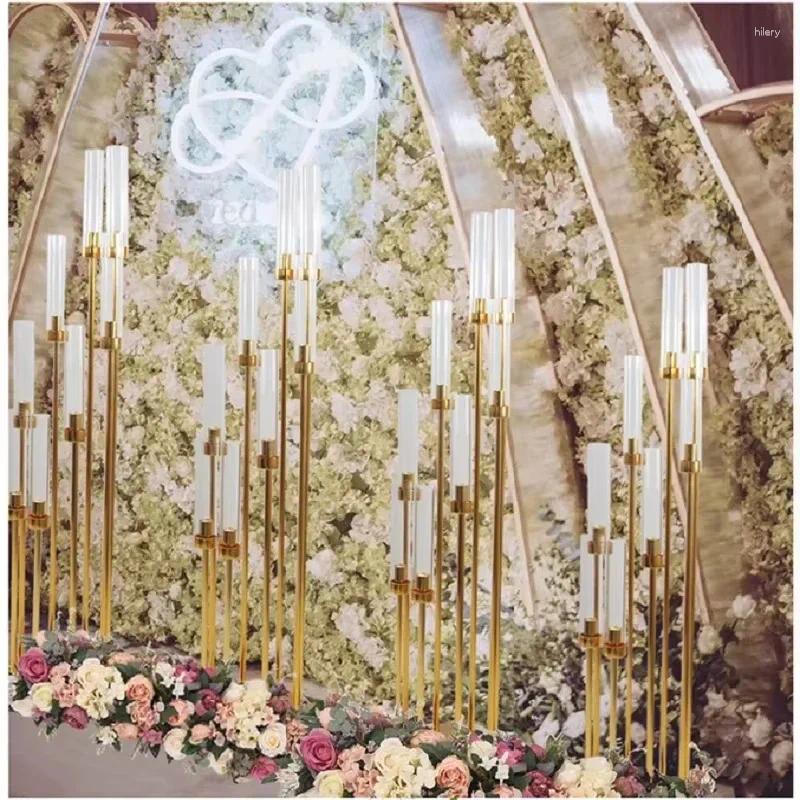 Candle Holders 2-10pcs 8 Heads Metal Candelabra Road Lead Table Centerpiece Gold Candelabrum Stand Pillar Candlestick Weddin XJ260305