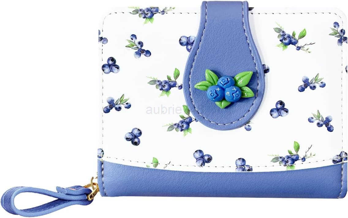 Cute Print Wallet Blueberry Strawberry Cherry Wallet with CARD Slot Zipper Coin Pocket for Women Girls PURPLEZ250910