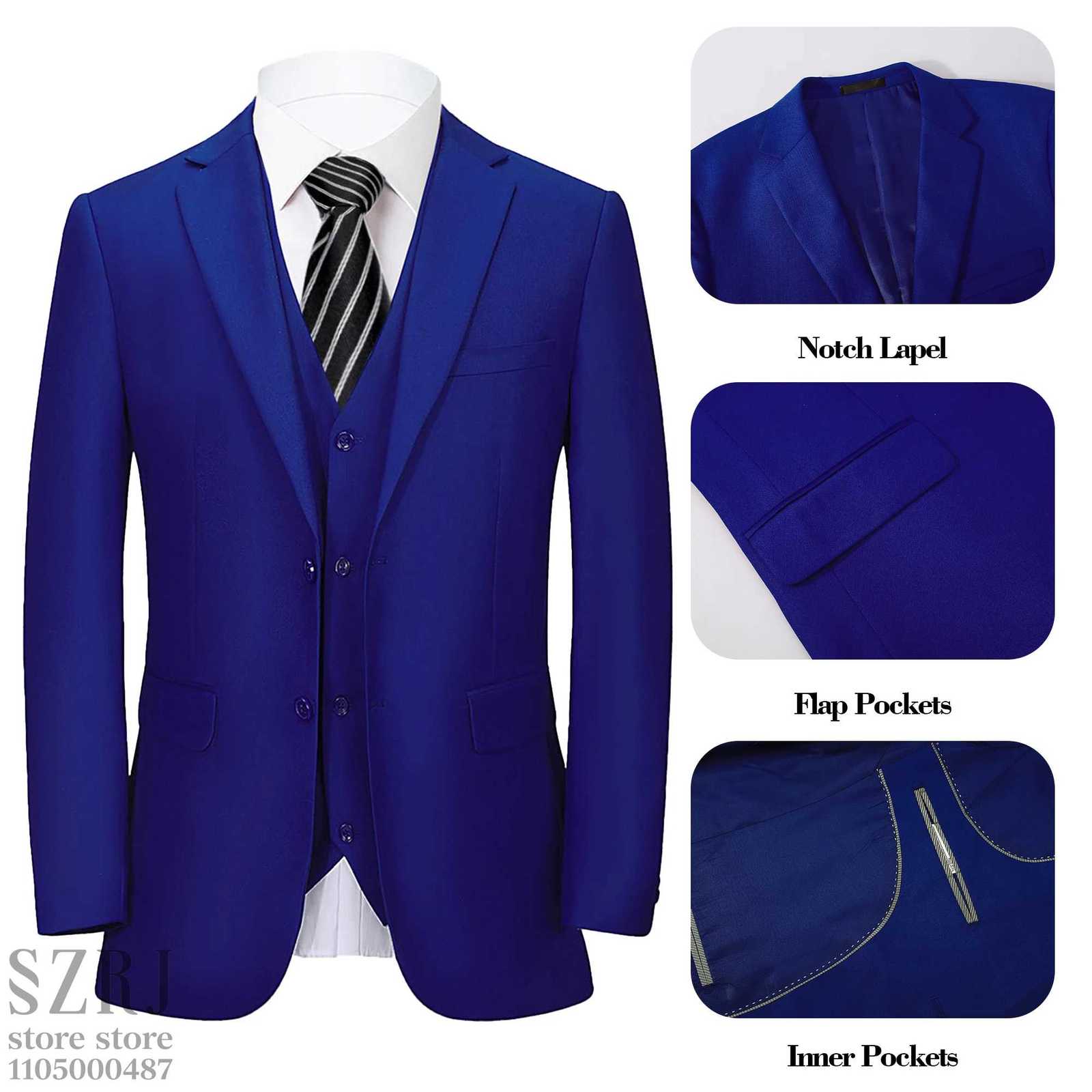 British Style Mens Suit Set JacketVestPantsBow Tie Slim Elegant MultiOccasion W250910