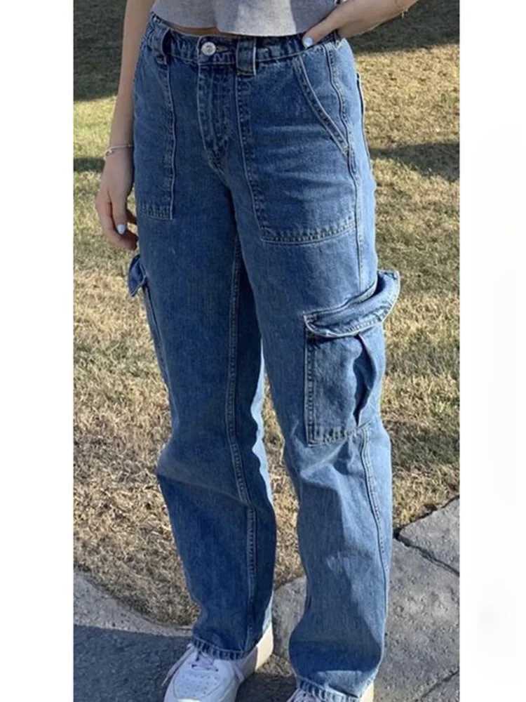2025 Women Korean Wide Leg Baggy Jeans Lady Chic Y2K Punk High Waist Cargo Denim Pants Streetwear Pockets Trashy Skater Trousers Z250910
